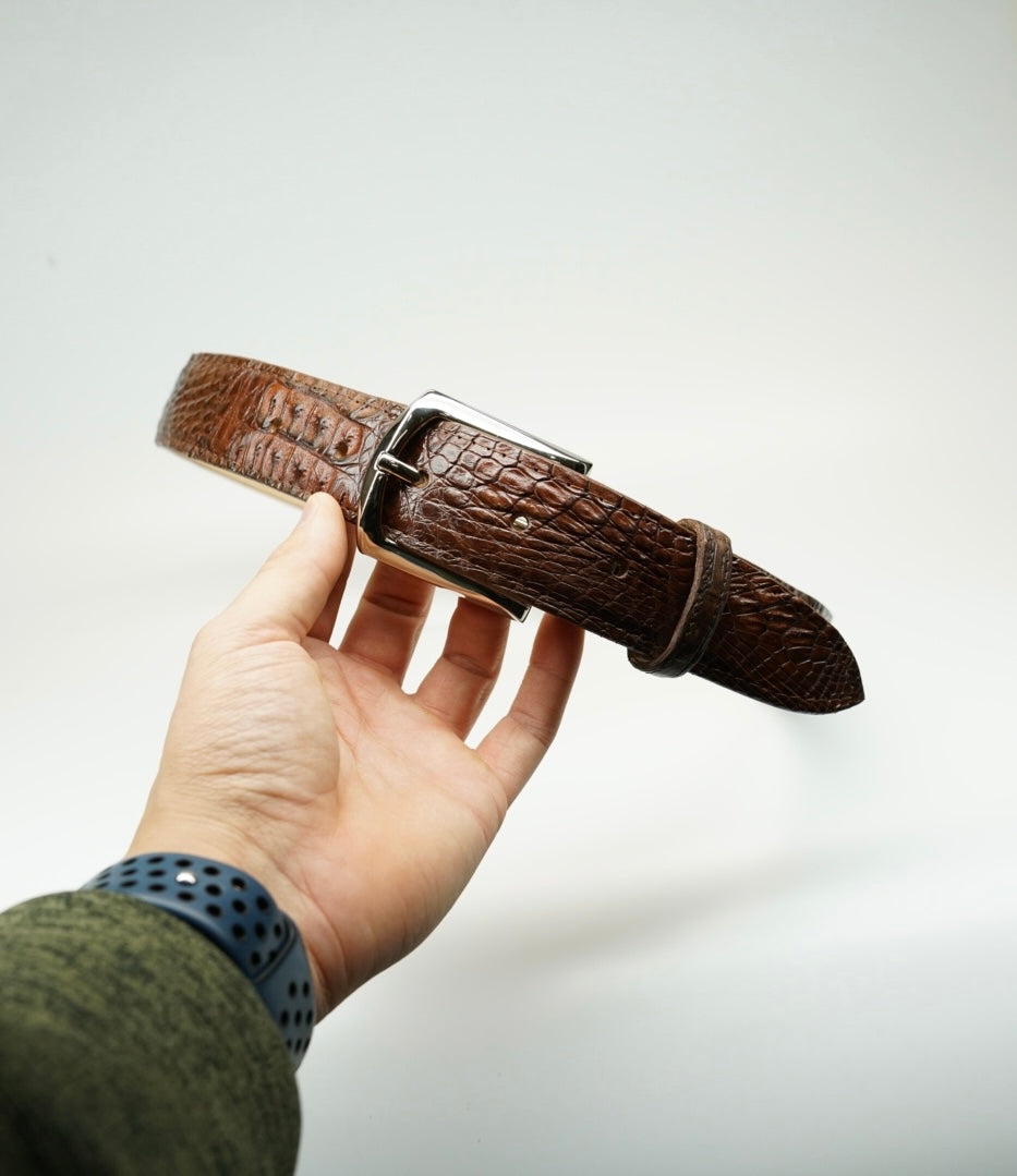 Chocolate Caiman Crocodile Belt